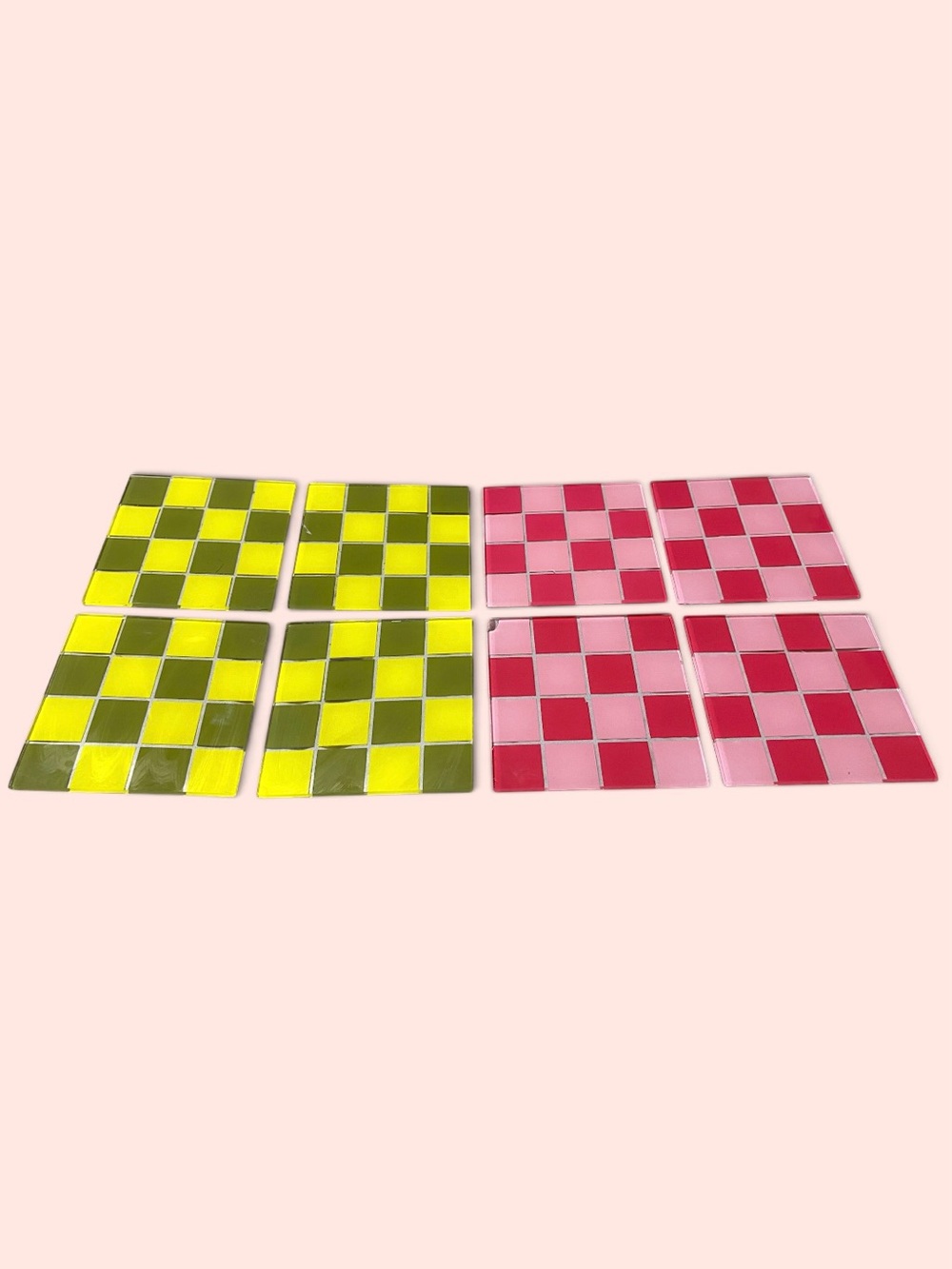 Set of 8 Checkered Glass Drink Coasters